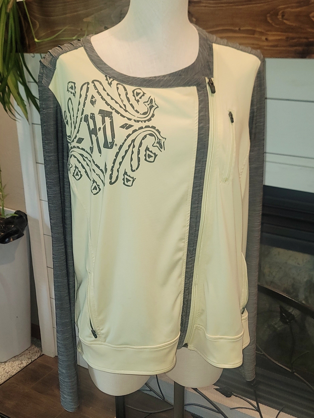 Women's HD Yellowish/Cream and Gray Lightweight Zip-Front Top Sz 2X